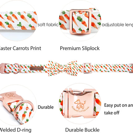 Elegant little tail Easter Dog Collar, Carrots Pet Collar with Bowtie Cute Pink Pet Bow Puppy Collars Adjustable Dog Collars for Medium Dogs