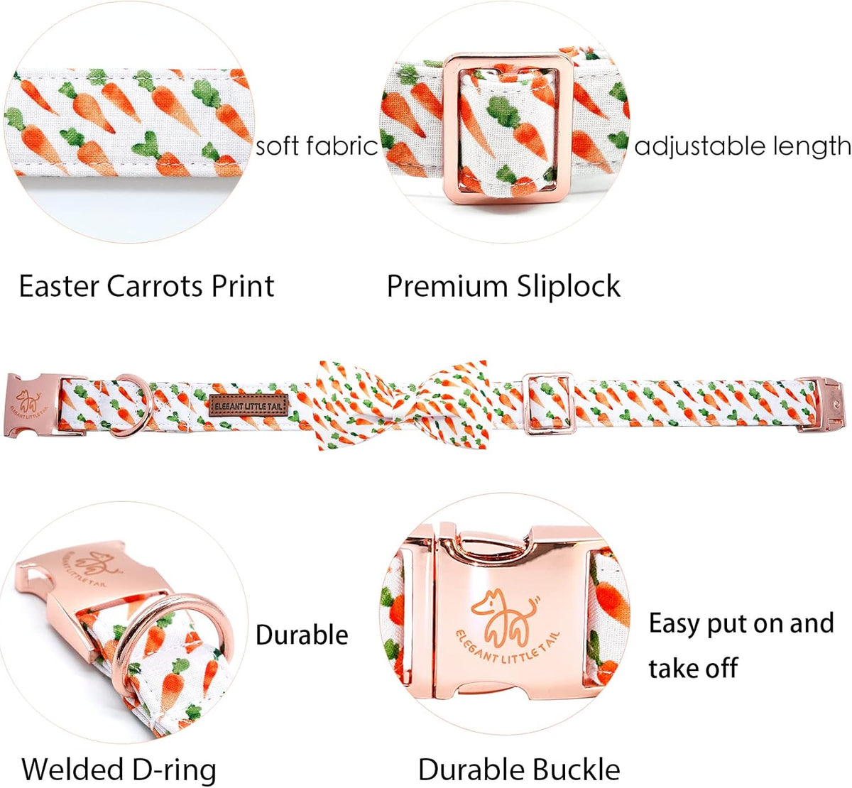 Elegant Easter Dog Collar with Carrot Pattern and Pink Bowtie for Medium Dogs - photo 2
