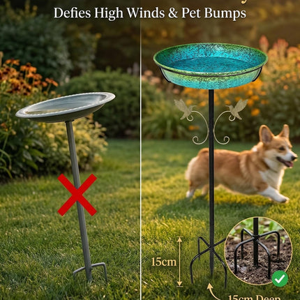 35" Metal Bird Bath for Outside Standing Metal Bird Bath Stake in Ground Iridescent Blue Green Birdbath with Scientifically Designed Color Lure for Birds 12" Detachable Bowl for Garden Patio Yard