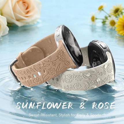 SNBLK Floral Engraved Bands Compatible with Samsung Galaxy Watch 8 Band 40mm 44mm/Galaxy Watch 8 Classic Band 46mm, 6Pack Flower Soft Silicone Sport Replacement Strap for Samsung Watch Bands Women Men