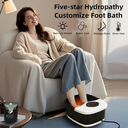 Foot Spa Bath Massager with Heat, Red Light & Oxygen Bubbles,Shiatsu Rollers Epsom Salt Temperature Control, Relieves Stress and Feet Pain - Home Pedicure Soaking Tub Gift for Women/Men