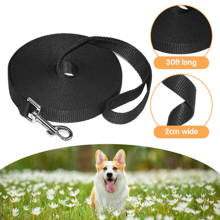 Dog/Puppy Obedience Recall Training Agility Lead-30ft,2 Packs Black