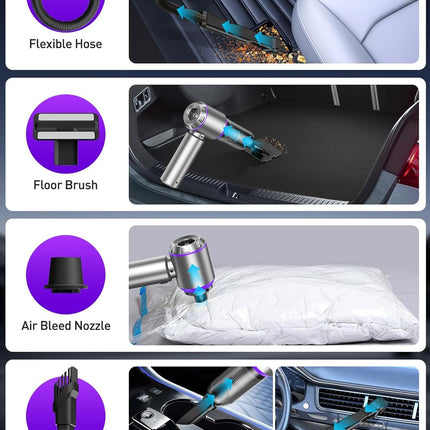 Vacuum/Air Duster 80,000RPM Super Power Mini Car Vacuum Cleaner 4-in-1 air Blower Gun Air Duster & Air Blower & Pump Hand Electric air Duster Handheld dust Blower Blower Cordless (Purple)