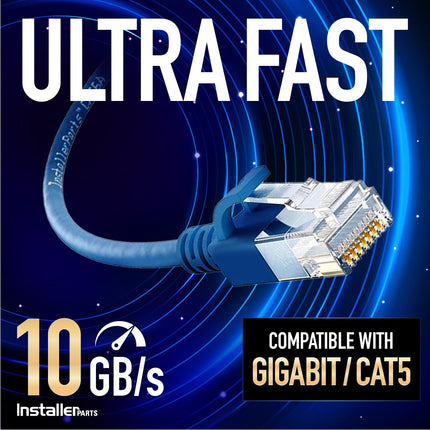 InstallerParts Ethernet Cable CAT6A Slim Cable UTP Booted 1 FT - Red - Professional Series - 10Gigabit/Sec Network/High Speed Internet Cable, 550MHZ, 28AWG