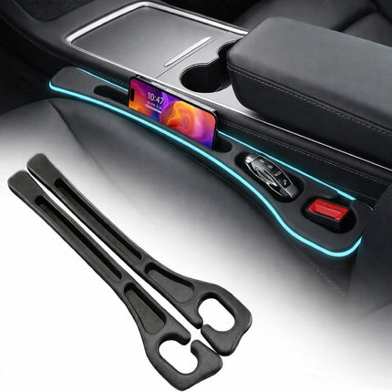 Seat Gap Filler 2 Pack, Car Seat Gap Plug with Storage Slot for Phone & Keys, High-Density Elastic Car Slot Organizer for Most Cars, SUVs, and Trucks - Black