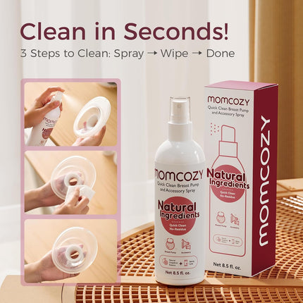 Momcozy Breast Pump Cleaning Spray, Effective Milk Fat Removal & Purely Clean, Natural Grapefruit Scent, Pump Spray for Breast Pump or Accessories, and other Baby Products（Not a Lubricant）, 8.5 Fl Oz