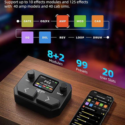 Multi Effects Guitar Pedal with Amp Models, Cab Sims, Looper, Drum Rhythms, NAM/IR Support, USB Audio Interface and OTG Function, Black