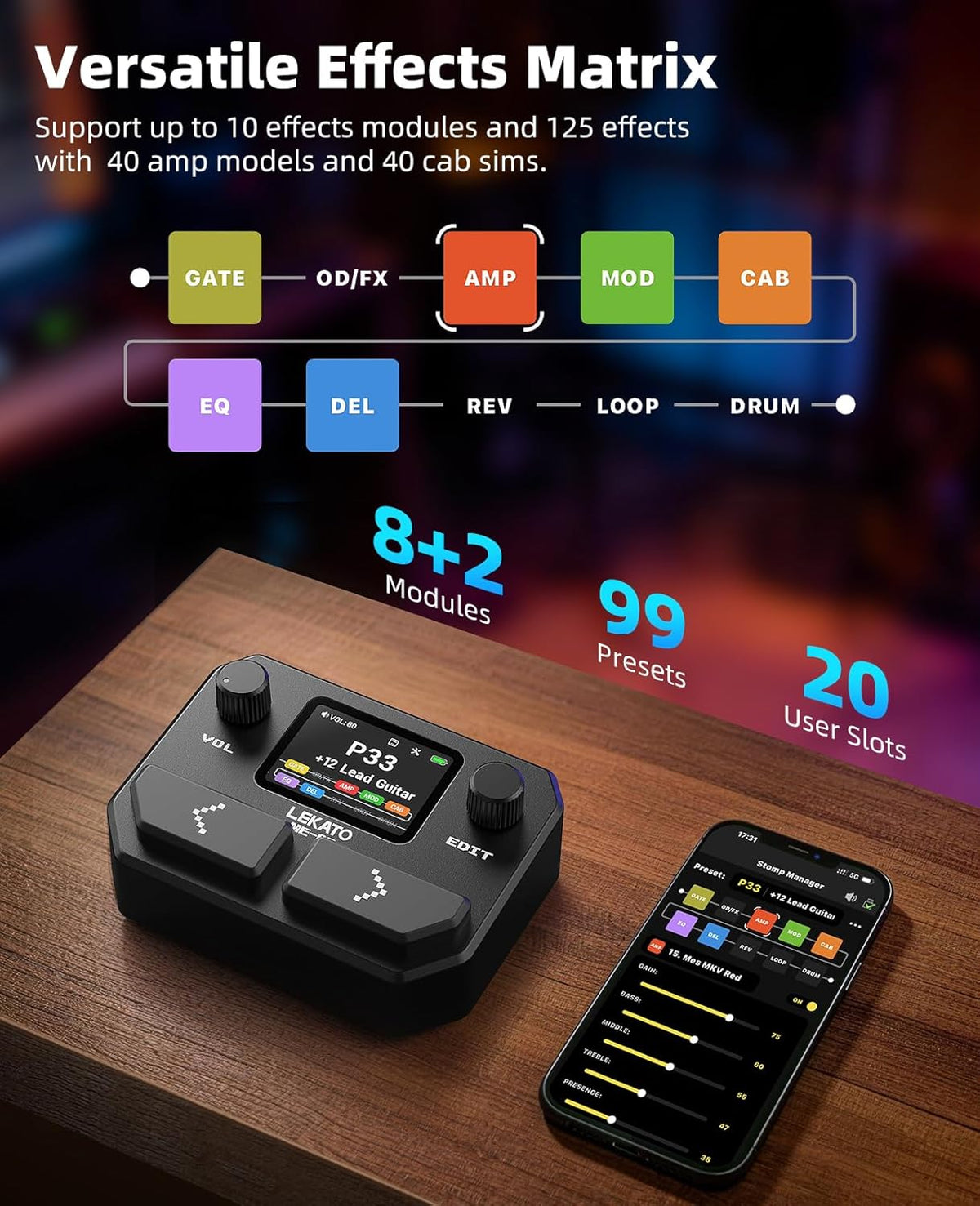 Multi Effects Guitar Pedal with Amp Models, Cab Sims, Looper, Drum Rhythms, NAM/IR Support, USB Audio - photo 3