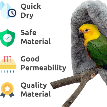 SIMENA Bird Blanket for Cage, Corner Fleece Bed for Birds, Cozy Bird Warmer, Parrot House for Cage, Cuddle Nest Hanging Toy for Lovebirds Parakeet (Grey, Small)