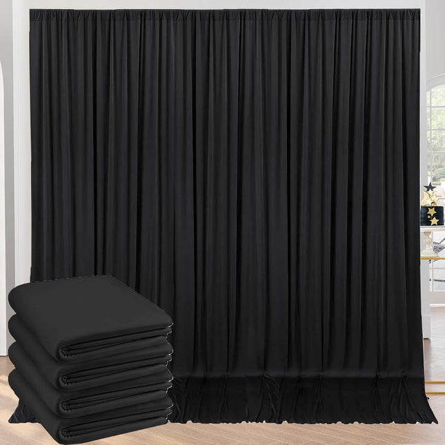 20 ft x 10 ft Black Polyester Backdrop Curtains, 4 Panels