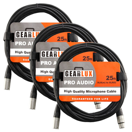 XLR Microphone Cable, Fully Balanced, Male to Female, 25 Feet - 2 Pack