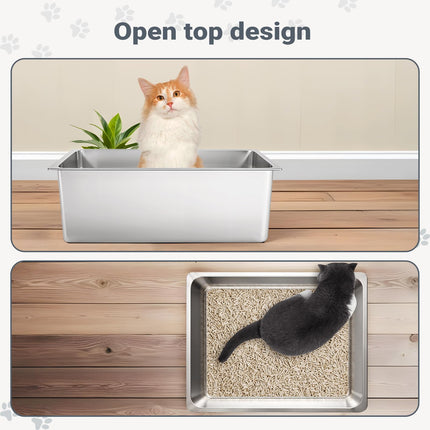 Large High Sided Stainless Steel Cat Litter Box, Non-Stick