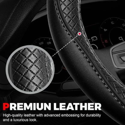 Black Microfiber Leather Steering Wheel Cover, Universal 14.5-15 Inch - photo 5