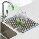 Escurridor enrollable para platos, escurridor sobre el fregadero, escurridor enrollable de cocina, tapete plegable de acero inoxidable para fregadero, 17.5x11.8