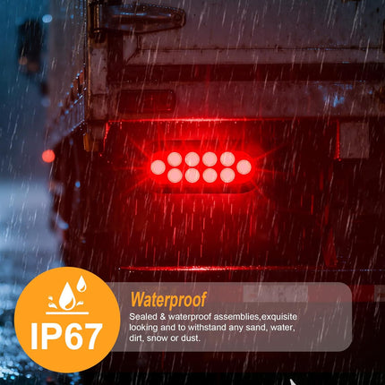 6-Inch Oval Red LED Trailer Tail Lights 2PCS, 10 LEDs Stop Turn Tail Brake Lights, DOT Certified, IP67 Waterproof Surface Mount, for Truck RV Boat Trailer