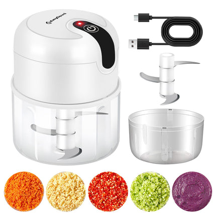 Electric Garlic Chopper, 250ml Mini Food Processor, USB Rechargeable Garlic Mincer, Wireless Small Food Chopper for Onion, Veggie, Ginger, Chili, Fruit, Meat