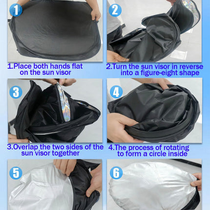 Parasoles para parabrisas de auto: parasoles plegables para ventana de auto, visera solar reflectante 210T con bloqueo UV, mantiene el vehículo fresco en el calor del verano, ajuste universal para autos, SUVs y camionetas, fácil de instalar y guardar