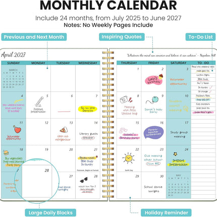 Monthly Planner 2025-2027, 2 Year Months Planner Calendar 2025-2027, July 2025 - June 2027, 7" x 10", 25-27 Monthly Calendar Planner, 24 Months, Perfect for School Office Home Planning - Green