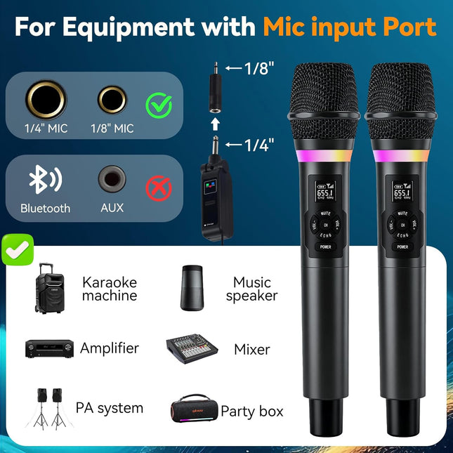 Wireless Microphone, Dual Handheld 2.4G Dynamic Mic with Rechargeable Receiver，Professional Karaoke - photo 2