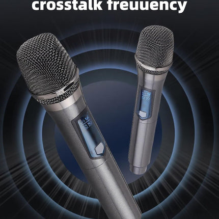 Wireless Microphone, Rechargeable Fixed Frequency Wireless Dual Microphone,Handheld Dynamic mic,Karaoke Singing, Weddings DJ,Party, Church, Classroom use, 200 feet, Gray.(2 Versions Randomly Shipped)