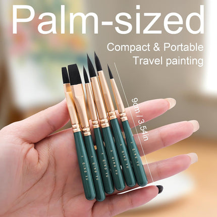 6-piece Mini Travel Watercolor Brush Set, Paint Brush Including Flat and Round Brushes Suitable for Watercolour, Oil or Acrylic Painting