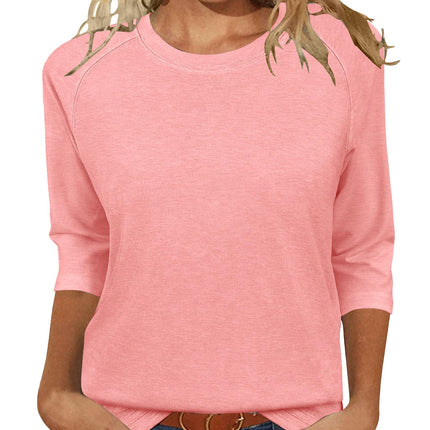 Womens Tops Casual 3/4 Sleeve Crew Neck Shirts Loose Fit Tunic