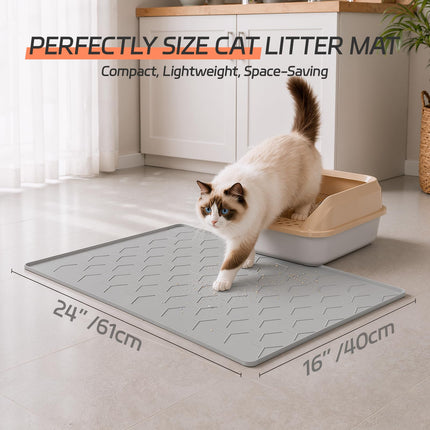 Silicone Cat Litter Mat, 24"x16", Raised Edge Waterproof, Grey