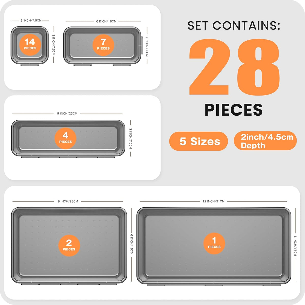 Clear Black 5-Size Drawer Organizer for Makeup, Bathroom, Desk and Tool Storage - photo 3