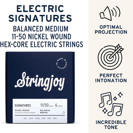 Stringjoy Signatures 11-50 Balanced Medium Gauge – Nickel Wound Electric Guitar Strings - Balanced Tension for Exceptional Playability and Powerful Tone, Electric 6 String Set, 1-Pack