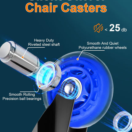 RidRed Gaming Chair Wheels - Heavy-Duty Office Chair Wheels - Replacement Rubber Casters- Universal Fit 3 Inch Chair Casters, Noise Free, Fits 98% Chair, for All Floor