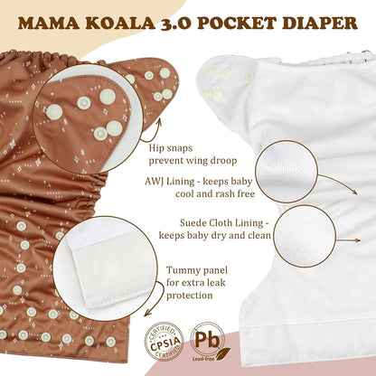 3.0 Pocket Cloth Diapers for Babies with AWJ Lining, 6 Pack with Inserts - Simply Neutrals - photo 5