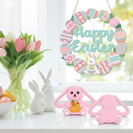 Easter Basket Stuffers Baby Teething Toys, Bunny Silicone Teething Toy for Babies 0 3 6 9 12 18 Months, Easter Basket Stuffer Essential, Baby Rabbit Carrots Teether for Baby & Toddler First Gifts