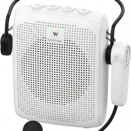 WinBridge Wireless Voice Amplifier -15W Bluetooth Headset Mic, Portable PA System for Teachers, Teacher Microphone for Classroom, 12-15H Battery, Small Presentation Speaker Sound Amplifier WB002 White