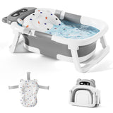 Baby Bathtub,Foldable Baby Bath Tub for Newborn to Toddler (0-18 Months) – Collapsible Infant Tub for Travel with Thermometer, Soft Cushion,Grey