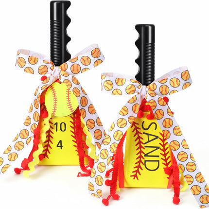2 Set 9 Inch Softball Cow Bell for Sporting Events with Letter Stickers Ribbon and Labels DIY Cowbell Noise Makers with Handle for Games Graduation Parties Schools Farms and Percussion Music