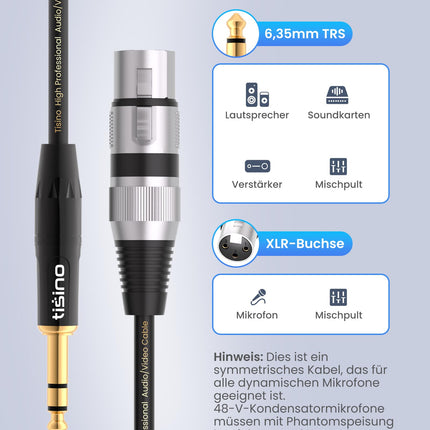 Cable de interconexión balanceado XLR hembra a jack TRS de 1/4 Inch (6.35mm) - Cable patch XLR a quarter inch - 15 Feet