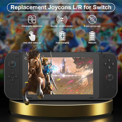 Upgraded Switch Controllers for Switch/Lite/OLED, Replacement for Switch Controller, Support Sports Dual Vibration/Wake-up/Motion Control/Screenshot, Support fitness and sports-themed games (Black)