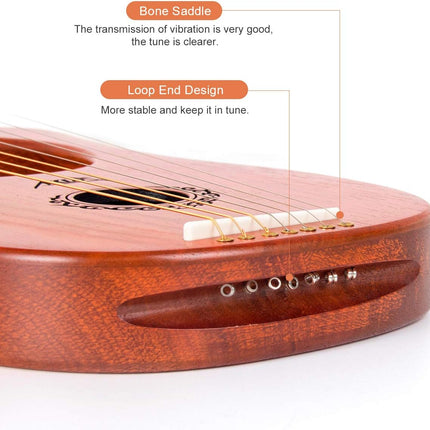 7 String Lyre Harp, AKLOT 7 Metal Strings Lye Harp Bone Saddle Mahogany with Tuning Wrench and Black Gig Bag