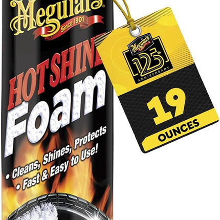 Meguiar's Hot Shine Tire Foam, High Gloss Tire Shine that Cleans, Shines, and Protects in One Step, Deep, Black Shine with Conditioners and UV Protection, Best Gifts for Car Lovers, 19 Oz Aerosol