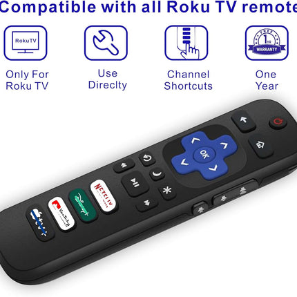 Replacement for Roku TV Remote Control, (Pack of 2), w/Netflix, Disney, YouTube and Apple TV Button, 1 Year Warranty
