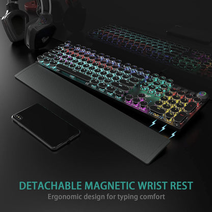 Typewriter Style Mechanical Gaming Keyboard Wired,Blue Switches,Rainbow LED Backlit,Removable Wrist - photo 4
