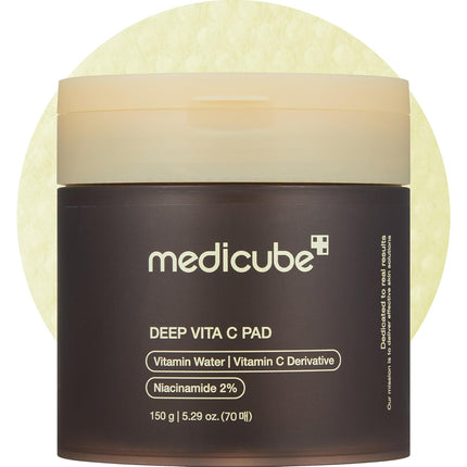 medicube Toner Pads Deep Vita C Facial Toner Pad for Uneven Skin Tone & Texture | Vitamin Water and 3 Types of Vitamin, Deeply Hydrating & Resurfacing Pad | Korean Skin Care, 70 Pads (1 Pack)