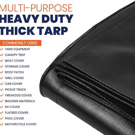 Tarpco Safety Extra Heavy Duty 14 Mil Tarp Cover, Waterproof, UV Resistant, Rip and Tear Proof, Poly Tarpaulin with Reinforced Edges for Roof, Camping, Patio, Pool, Boat (Black 12′ X 12′)