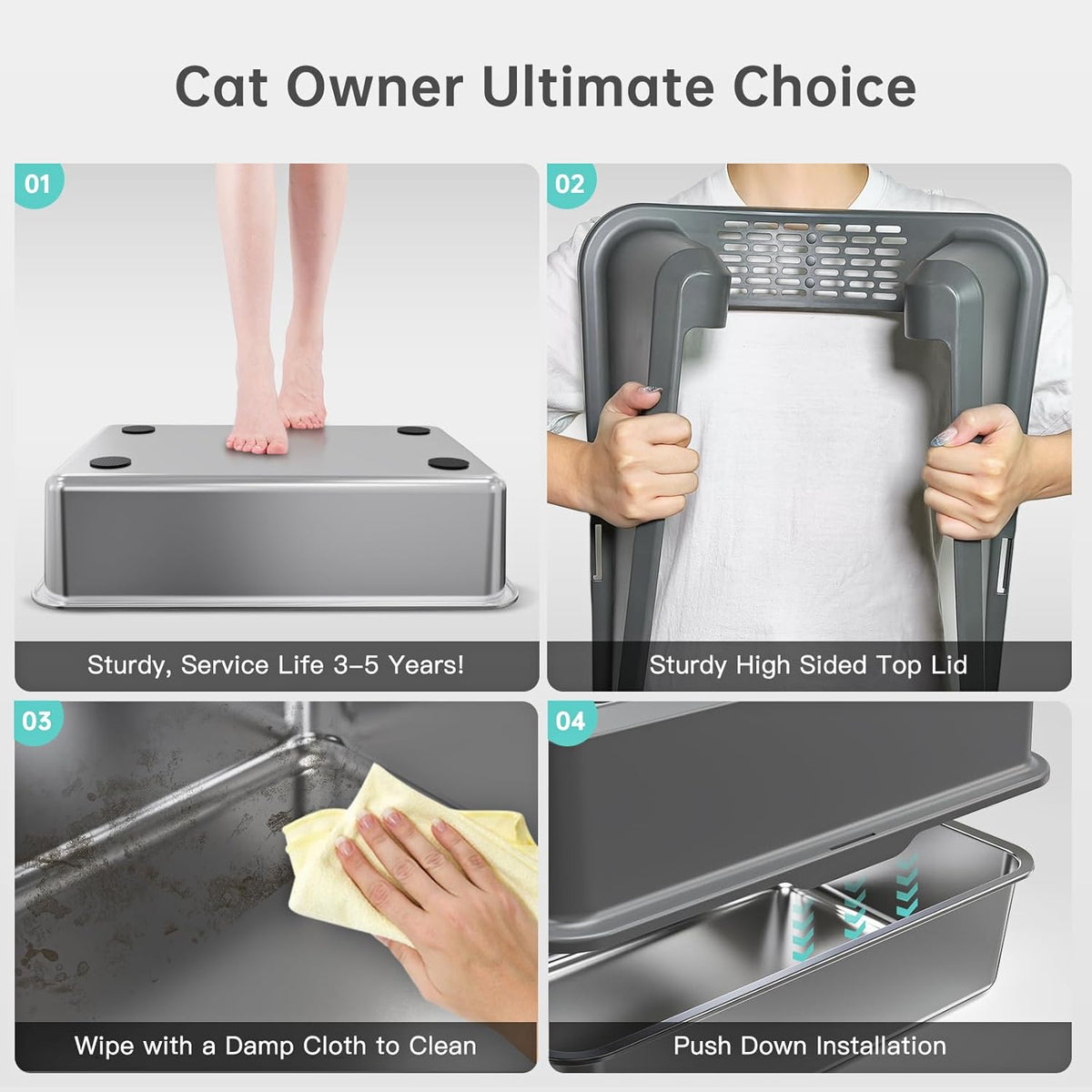 Enclosed Stainless Steel Cat Litter Box with Lid, XL Extra Large Litter Box for Big Cats, Metal Litter - photo 5