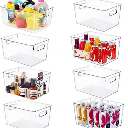 Set of 8 Clear Plastic Storage Bins, 4 Large and 4 Small Stackable Storage Containers for Pantry Organization and Kitchen Storage Bins,Home Edit and Cabinet Organizers
