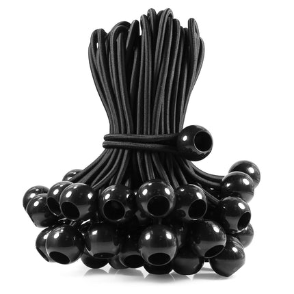 50 Pcs Ball Bungee Cords 6 inch Black Heavy Duty Outdoor for Tarp Tie Downs
