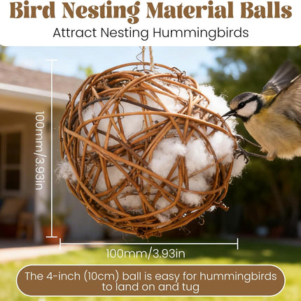 Bird Nesting Material, Hummingbird Nesters Natural Nesting Material Holder for Wild Birds, Gifts for Bird Lovers (3 Balls)