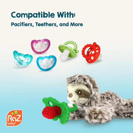 Sloth RaZbuddy w/RaZberry Teething Relief Pacifier – Soothes Sore Gums w/Nature-Inspired Texture, 100% BPA-Free Silicone Teether, Detachable Stuffed Animal – 3 Months+ Teether, Tan