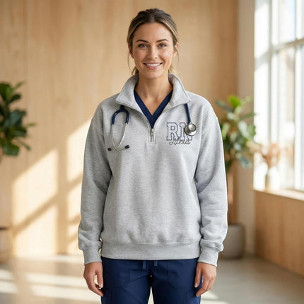 Custom Name Nurse Embroidered Quarter-Zip Sweatshirt with Title – RN Gift for Nursing Assistant or Nurse Graduation