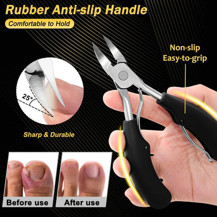 Toenail Clippers for Thick Toenails, Kingfun Ingrown Toe Nail Clippers for Thick Nails for Seniors, Heavy Duty Toe Nail Clippers for Men, Angled Head Large Toenail Clippers for Seniors 5Pcs